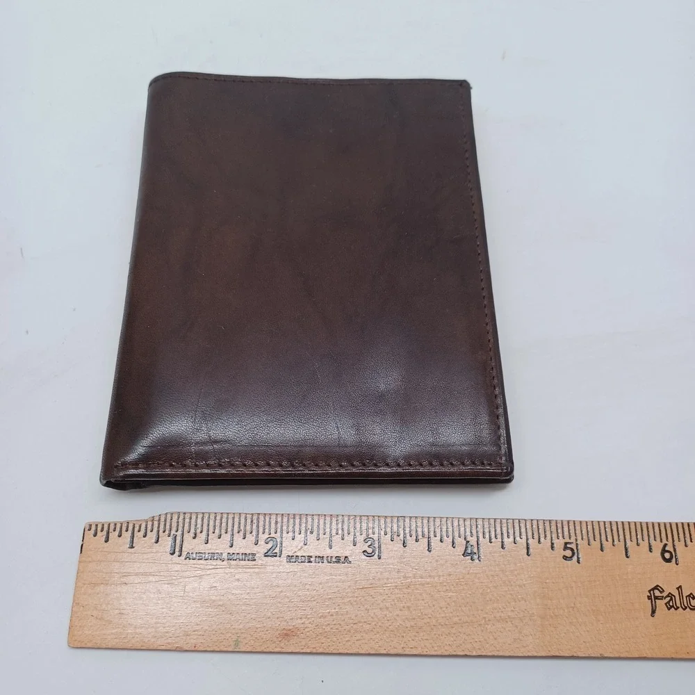 Dark Brown Top Grain Leather Passport Wallet Bifold Travel Organizer Case